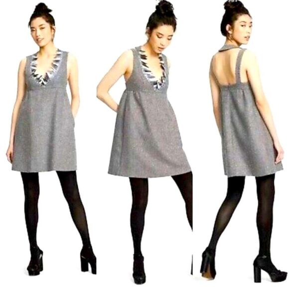 ANNA SUI Tweed Boucle Apron Halter Dress Medium - Picture 1 of 7